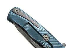 Couteau pliant LionSteel ROK damas manche titanium bleu 11cm