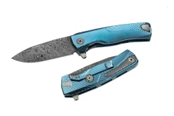 Couteau pliant LionSteel ROK damas manche titanium bleu 11cm