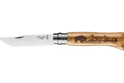 Couteau pliant Opinel Tradition Gravures Animalia Bison n°08 lame 8,5cm manche chêne