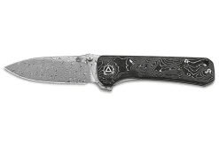 Couteau pliant QSP Hawk 131Q acier damas manche en fibre de carbone noir et aluminium 10,5cm