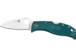 Couteau pliant Spyderco LeafJumper C262SBLK390 lame dentée manche nylon / fibre de verre bleu 11,3cm