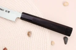 Couteau sakimaru takohiki japonais artisanal 27cm Sakai Takayuki Byakko manche en ébène + étui