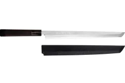 Couteau sakimaru takohiki japonais artisanal 30cm Sakai Takayuki Byakko manche en ébène + étui