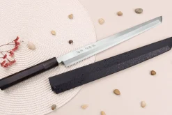 Couteau sakimaru takohiki japonais artisanal 30cm Sakai Takayuki Byakko manche en ébène + étui
