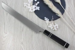 Couteau sakimaru takohiki japonais artisanal Naoki Mazaki Damascus biseauté 27cm