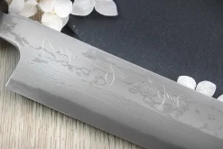 Couteau sakimaru takohiki japonais artisanal Naoki Mazaki Damascus biseauté 27cm