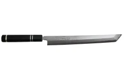 Couteau sakimaru takohiki japonais artisanal Naoki Mazaki Damascus biseauté 27cm