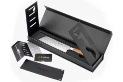 Couteau santoku alvéolé 18cm 32 Dumas Signature manche en chêne vert