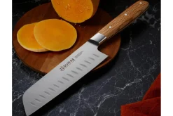 Couteau santoku alvéolé 18cm 32 Dumas Signature manche en chêne vert