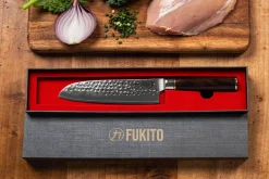 Couteau santoku 17cm Fukito Ébène Damas martelé