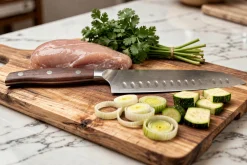 Couteau santoku 17cm Guillaume Leonard Cuistot en acier inoxydable et bois de santal rouge