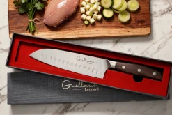 Couteau santoku 17cm Guillaume Leonard Cuistot en acier inoxydable et bois de santal rouge