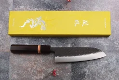 Couteau santoku 16,5cm japonais artisanal Yuzo Black SLD ébène et cognassier