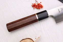 Couteau santoku 19,5cm japonais artisanal Sukenari HAP40 San Maï manche en bois de rose