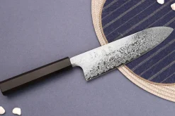 Couteau santoku 18cm japonais artisanal Hatsukokoro Ginga ATS-34 Damas ébène
