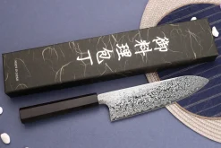 Couteau santoku 18cm japonais artisanal Hatsukokoro Ginga ATS-34 Damas ébène