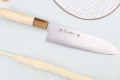 Couteau santoku 18cm japonais artisanal Toshitaka Suminagashi SG2 Damas