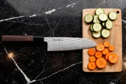 Couteau santoku 16,5cm japonais artisanal Wusaki Kuronawa G3 damas