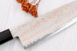 Couteau santoku 18cm japonais artisanal Hatsukokoro Hayabusa Rainbow Damas