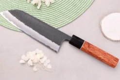 Couteau santoku 18cm japonais artisanal Masashi Yamamoto BS1 Black Nashiji