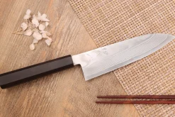 Couteau santoku 18cm japonais artisanal Hatsukokoro Ginsou Damas manche en ébène