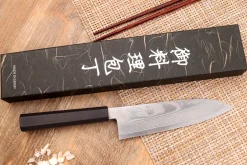 Couteau santoku 18cm japonais artisanal Hatsukokoro Ginsou Damas manche en ébène