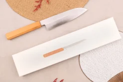 Couteau santoku 18cm japonais artisanal Hado Ginsan Cherry damassé