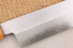 Couteau santoku 18cm japonais artisanal Hado Ginsan Cherry damassé