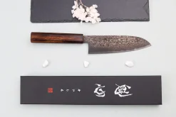 Couteau santoku 16,5cm japonais artisanal Nakamura Kaishin Ginsan Black Damas