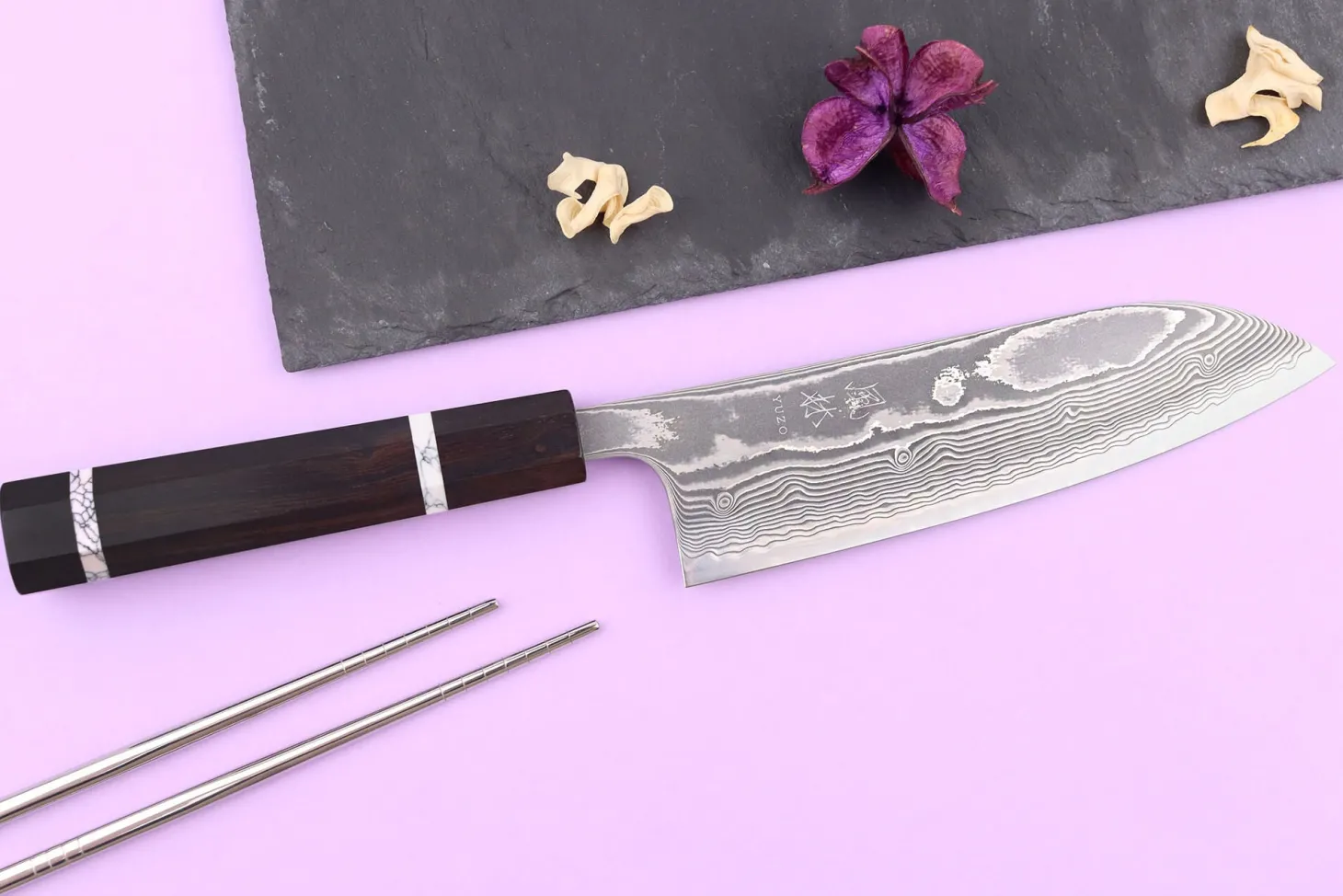 Couteau santoku 16,5cm japonais artisanal Yuzo Kanko Damas SG2