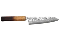 Couteau santoku 17cm japonais artisanal Wusaki Yaketa VG10 damas chêne brûlé