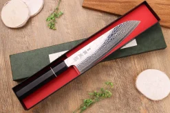 Couteau santoku 19,5cm japonais artisanal Sukenari ZDP-189 damas manche en ébène