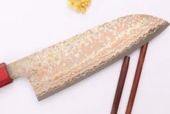 Couteau santoku 16,5cm japonais artisanal Takeshi Saji VG10 Rainbow Nashiji