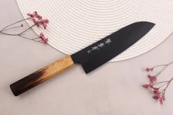 Couteau santoku 17cm japonais Sakai Takayuki Kurokage VG10 manche en chêne brûlé