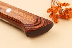Couteau santoku 17cm japonais Satake Cutlery Brown Pakkawood AUS-8 San Maï Nashiji