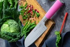 Couteau santoku Dick Pink Spirit lame alvéolée 18cm manche rose