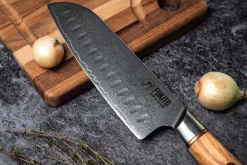 Couteau santoku Fukito Olive Damas alvéolé 14Cr 18cm