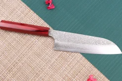 Couteau santoku japonais artisanal Kei Kobayashi SG2 Damas Heptagone 17cm