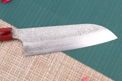 Couteau santoku japonais artisanal Kei Kobayashi SG2 Damas Heptagone 17cm
