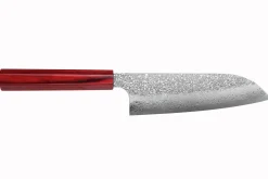 Couteau santoku japonais artisanal Kei Kobayashi SG2 Damas Heptagone 17cm