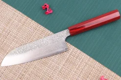 Couteau santoku japonais artisanal Kei Kobayashi SG2 Damas Heptagone 17cm