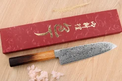 Couteau santoku japonais artisanal Yoshihiro ZAD lame damassée 18cm