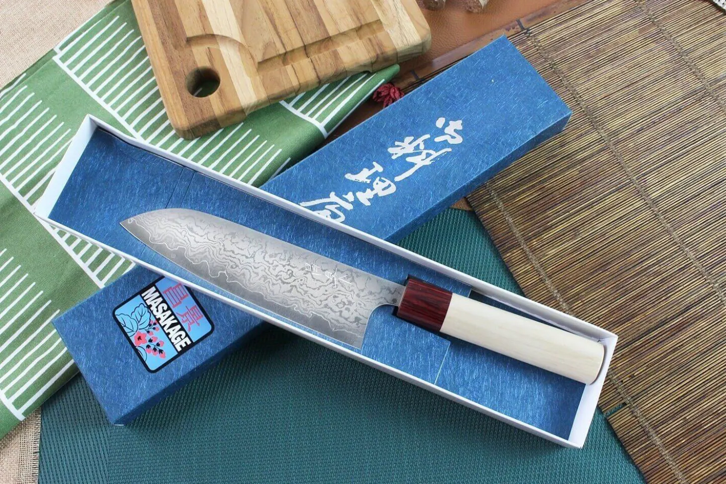 Couteau santoku japonais artisanal Masakage Kiri 16.5cm damas 49 couches
