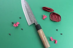 Couteau santoku japonais artisanal Wusaki Nakata BS2 16.5cm manche en noyer