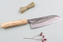 Couteau santoku japonais artisanal Wusaki Nakata Erable BS2 16,5cm manche érable