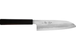 Couteau santoku japonais artisanal Kagekiyo Yoshikazu Tanaka Damas Aogami 18cm