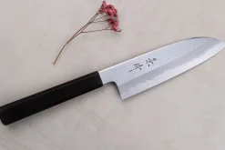 Couteau santoku japonais artisanal Kagekiyo Yoshikazu Tanaka Damas Aogami 18cm