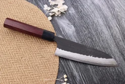 Couteau santoku japonais artisanal Nao Yamamoto Damas AS brut de forge 16,5cm