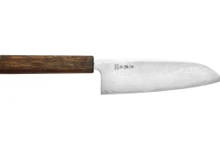 Couteau santoku japonais artisanal Wusaki Unagi AUS10 damas 16,5cm manche chêne