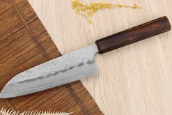 Couteau santoku japonais artisanal Wusaki Yoshi G3 chêne 16,5cm